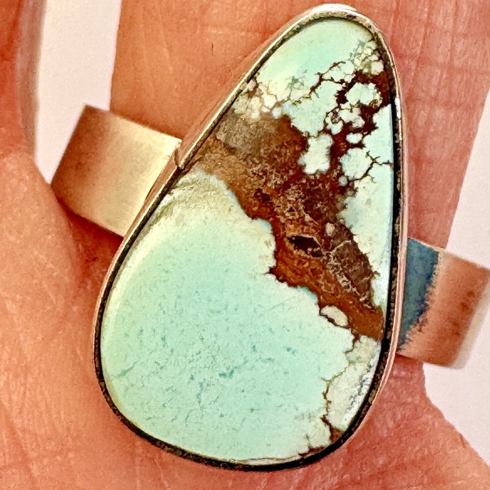 Navajo Turquoise‎ Ring Blue Golden Hills Sz 9 Adj Signed Skeets Sterling Native